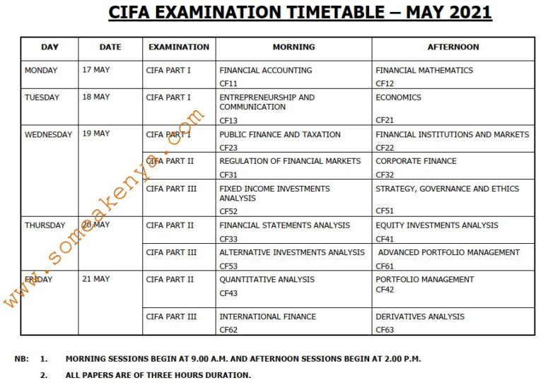 KASNEB Exams Timetables May 2021 KASNEB CPA ATD CS CCP CIFA CFFE