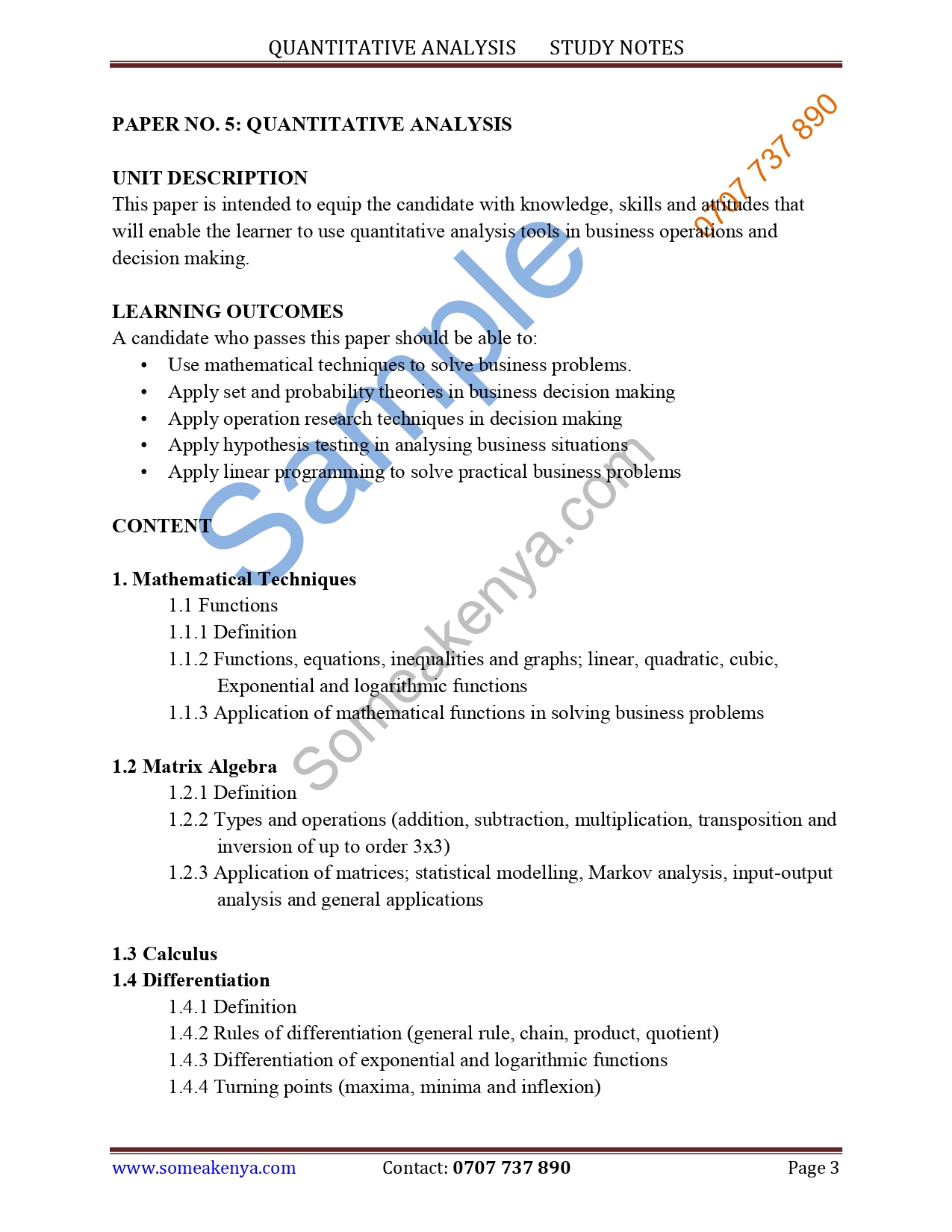 Quantitative Analysis Qa New Revised Cpa Cifa Kasneb Notes Kasneb Cpa Atd Cs Ccp Cifa 2767